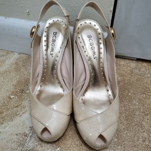 BCBG girls nude slingback heels